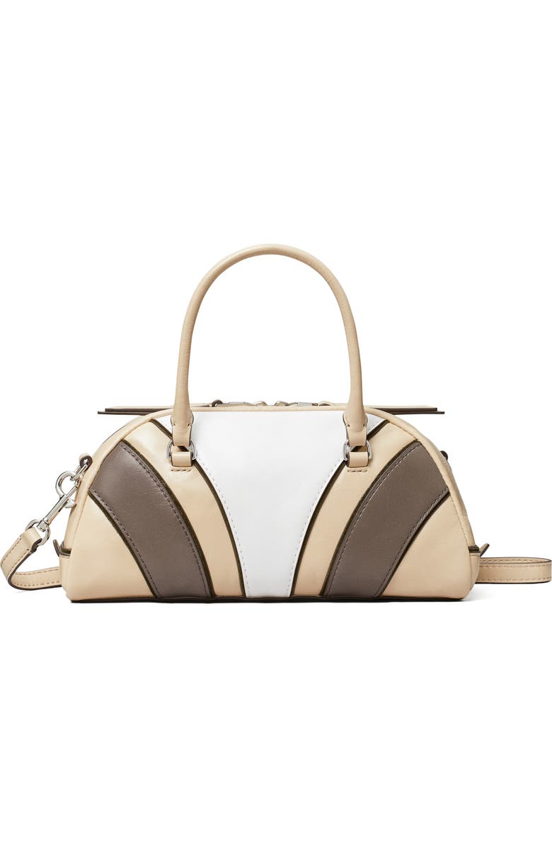 Tory Burch Small Moto Quilt Leather Bowler Top Handle Bag, Main, color, Beige Multi