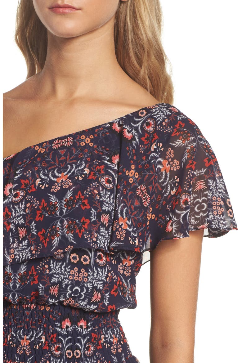 One-Shoulder Midi Dress, Alternate, color, NAVY MULTI