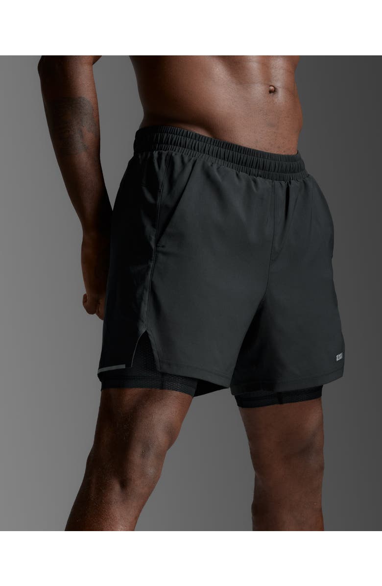 2XU Aero Mesh 2-in-1 5 Inch Short, Main, color, Black/Silver Reflective
