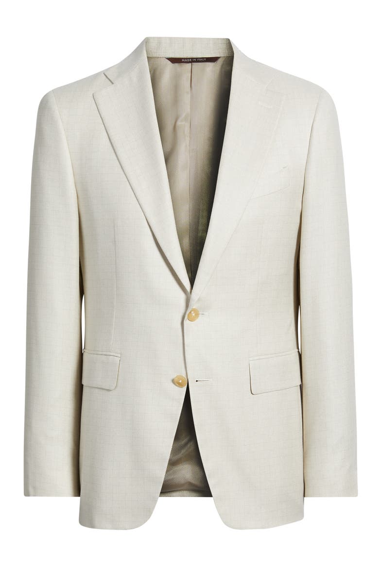 Capri Trim Fit Beige Check Jacquard Silk & Cashmere Sport Coat, Alternate, color, BEIGE