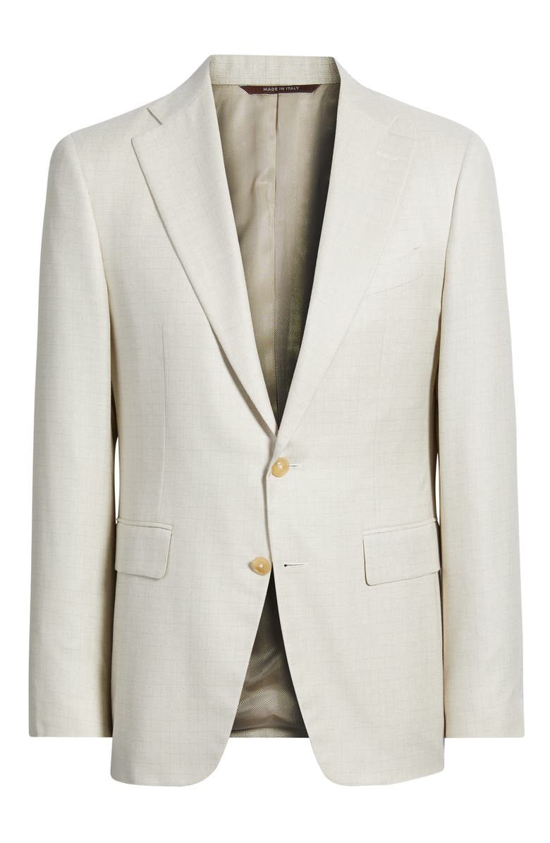 Canali Capri Trim Fit Beige Check Jacquard Silk & Cashmere Sport Coat, Alternate, color, Beige