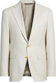 Canali Capri Trim Fit Beige Check Jacquard Silk & Cashmere Sport Coat