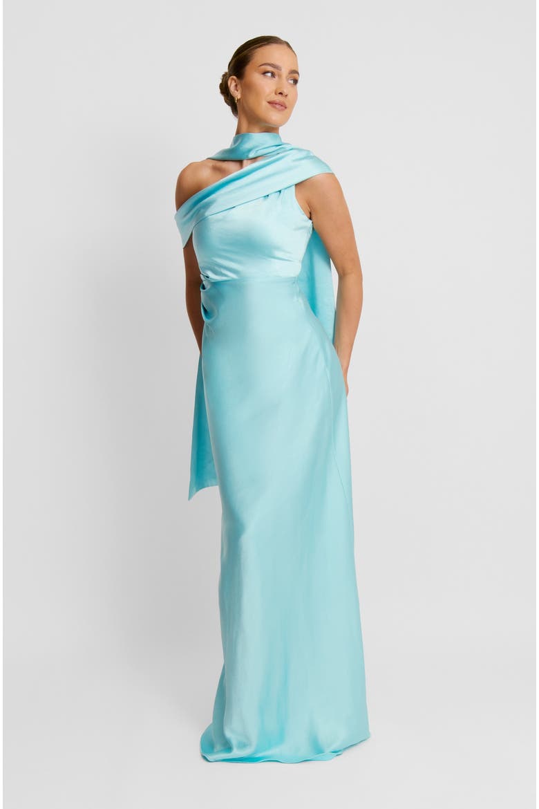 Drape One Shoulder Bridesmaid Dress, Main, color, Turquoise