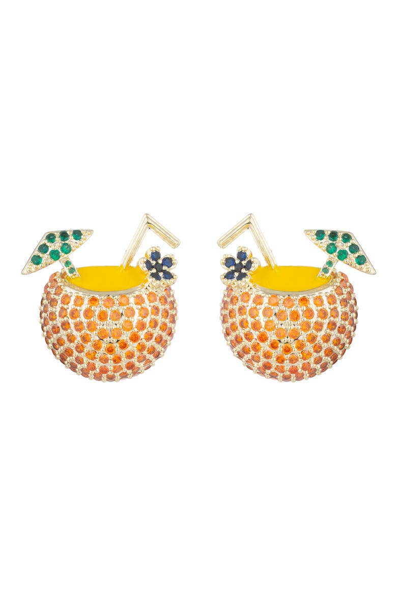 Cubic Zirconia Tropical Drink Stud Earrings, Main, color, GOLD