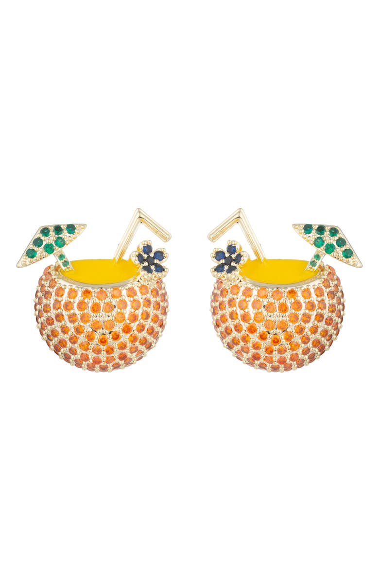 EYE CANDY LOS ANGELES Cubic Zirconia Tropical Drink Stud Earrings, Main, color, Gold