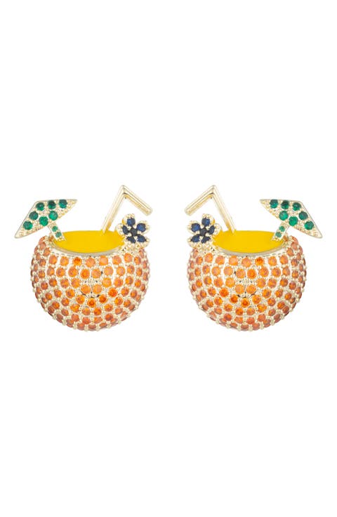 Cubic Zirconia Tropical Drink Stud Earrings