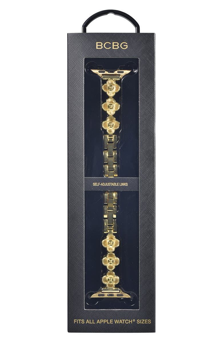BCBG Vintage Clover Apple Watch<sup>®</sup> Watchband, Alternate, color, Gold