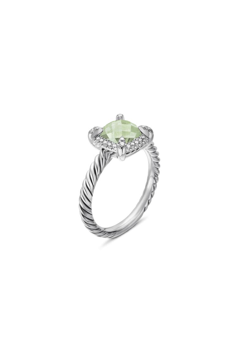 Petite Chatelaine® Pavé Bezel Ring with Semiprecious Stone and Diamonds, Alternate, color, SILVER PAVE/ PRASIOLITE