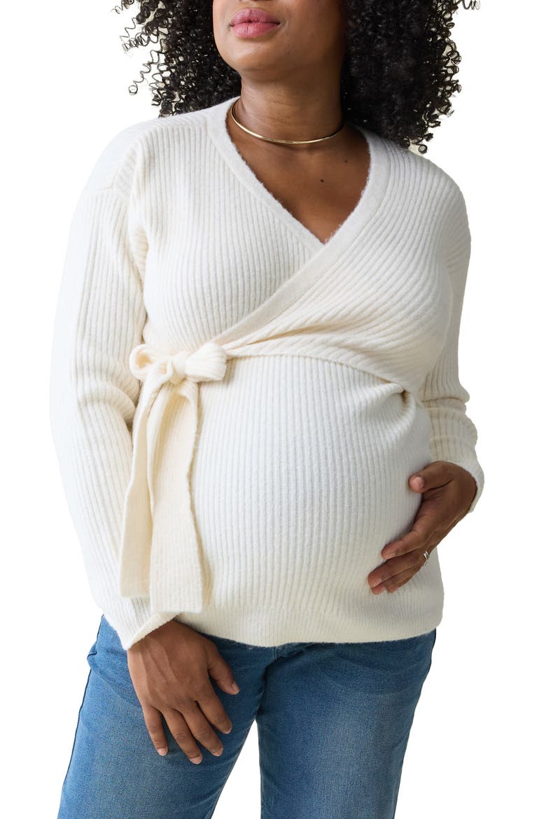 Rib Maternity/Nursing Wrap Sweater, Main, color, CREAM