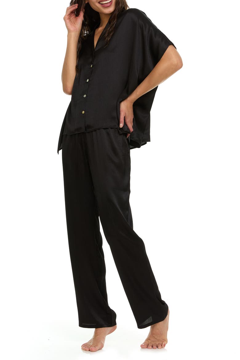 Allesandra Satin Charmeuse Pajamas, Alternate, color, BLACK
