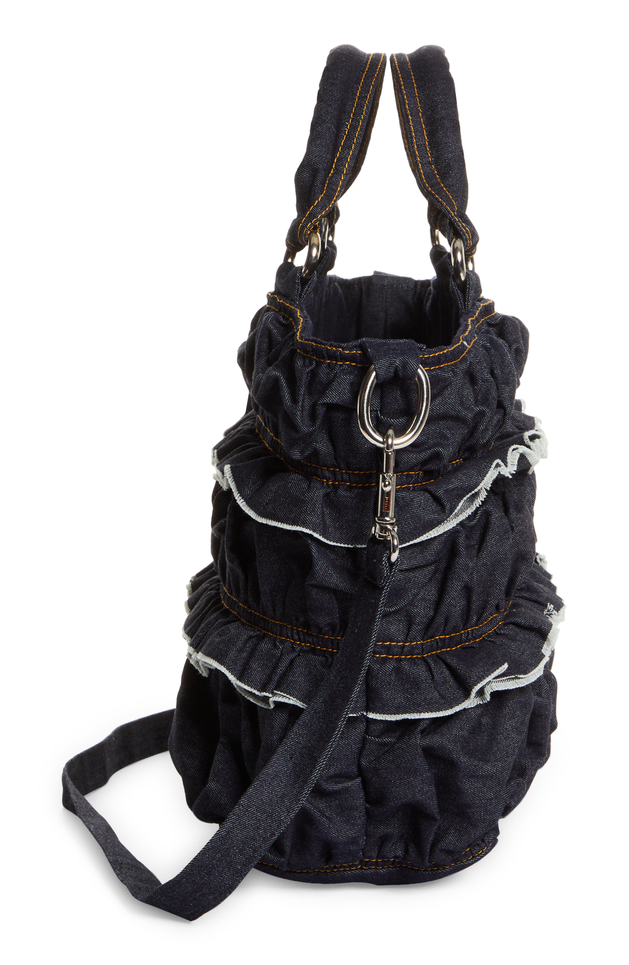 Molly Goddard Frill Denim Top Handle Bag, Alternate, color, 