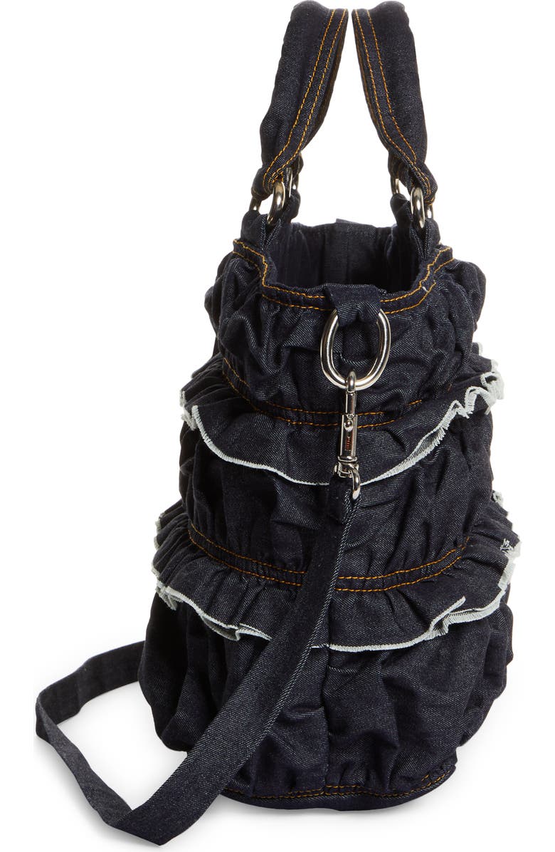 Molly Goddard Frill Denim Top Handle Bag, Alternate, color,