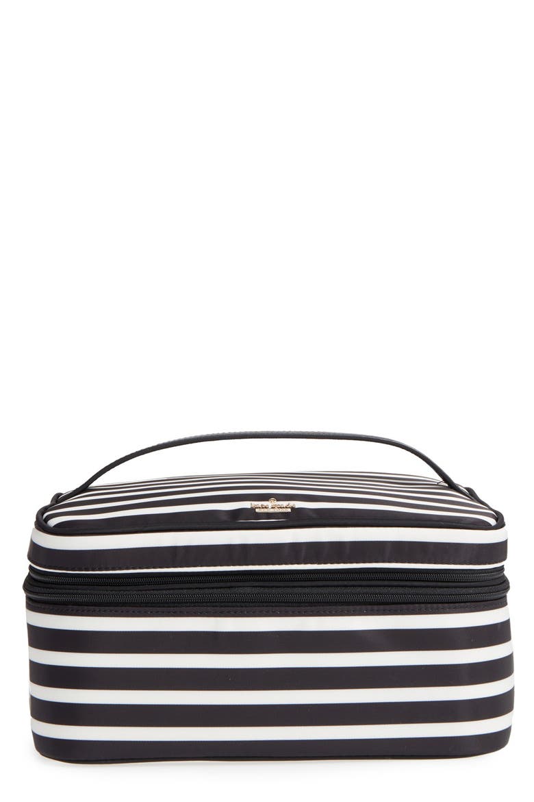micah nylon cosmetics case, Main, color, BLACK/ CLOTTED CREAM