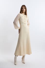 Karen Millen Military Trim Chiffon Sleeve Knit Dress