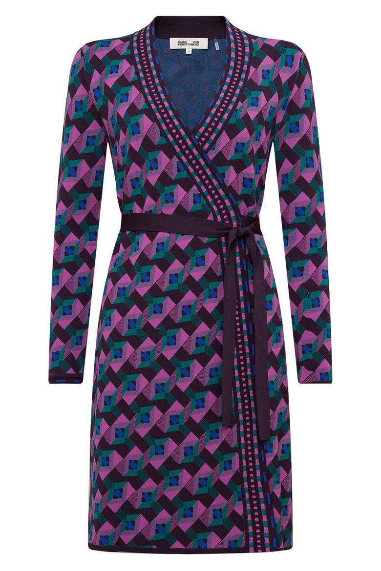 Edwina Geo Print Long Sleeve Wrap Dress, Alternate, color, STAGE BOSS PINK