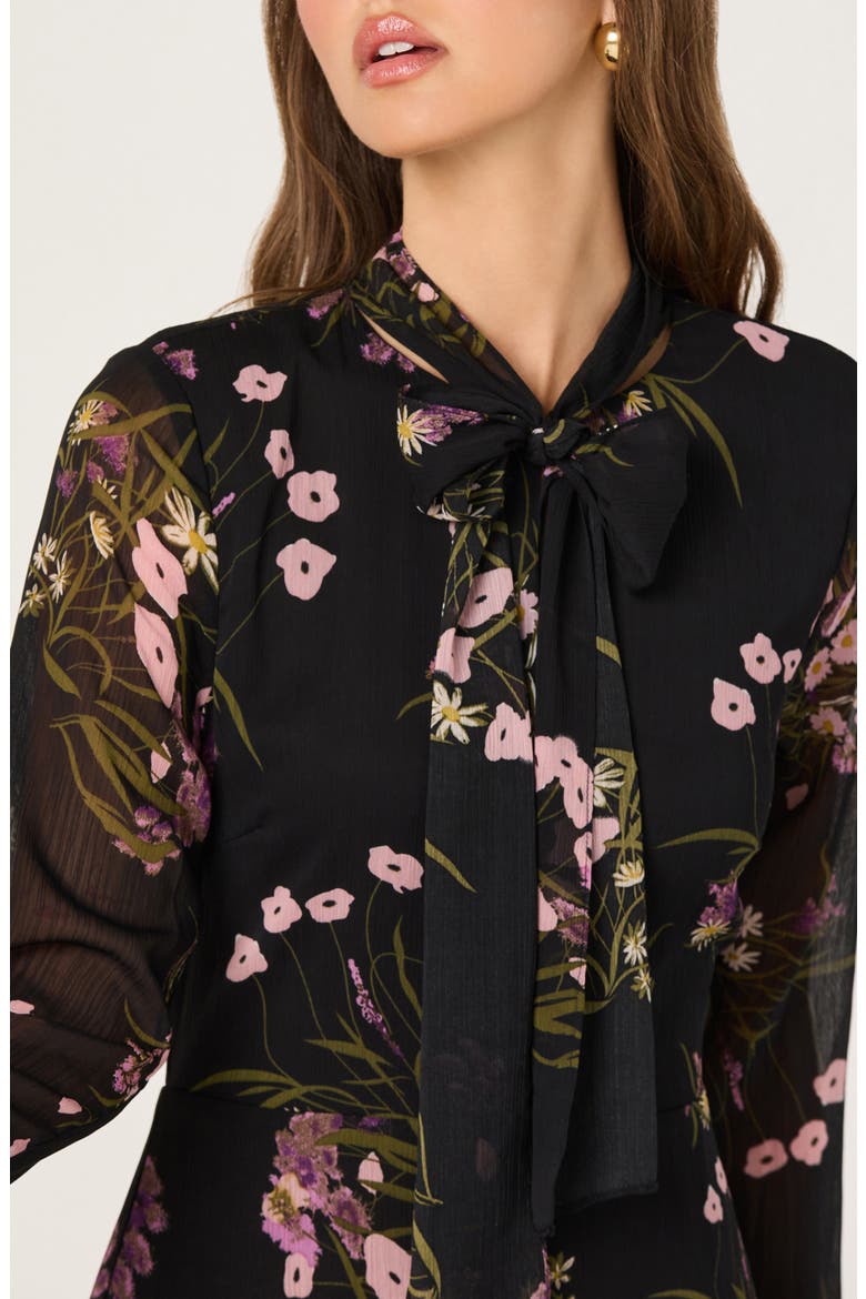 Floral Tie Neck Long Sleeve Dress, Alternate, color, BLACK PINK FLORAL
