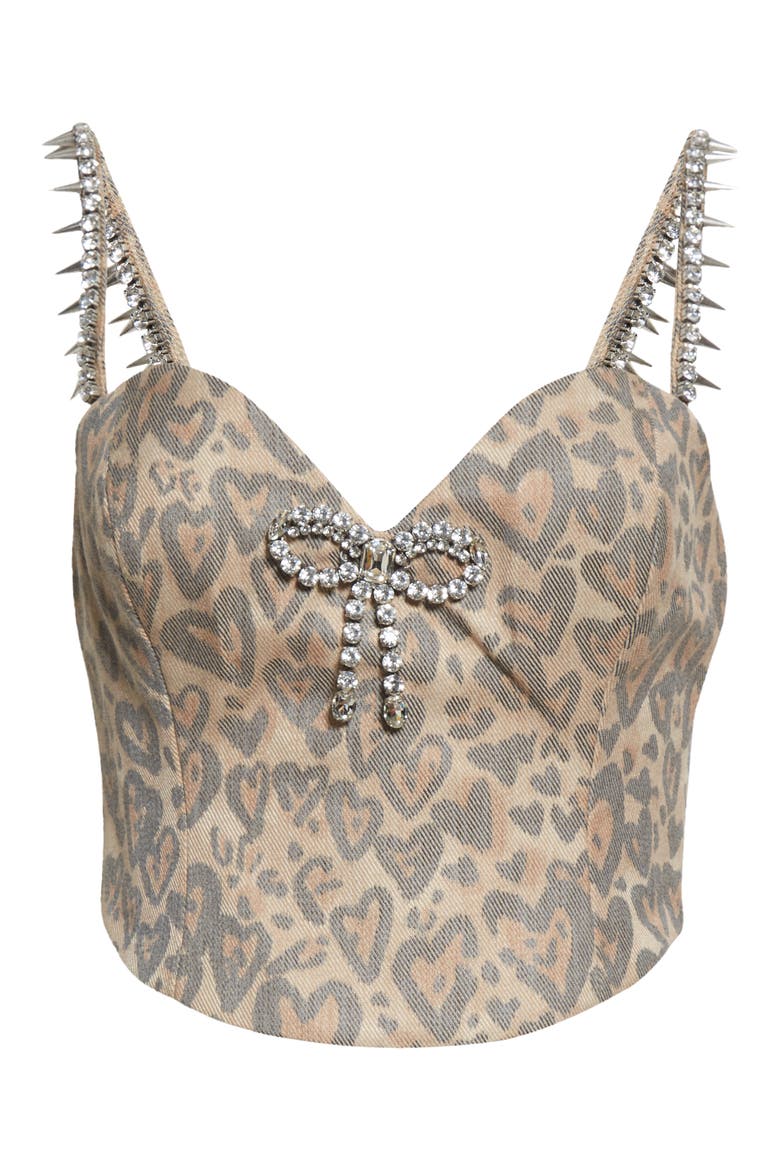 Crystal Trim Leopard Print Cotton Blend Top, Alternate, color, BROWN MULTI