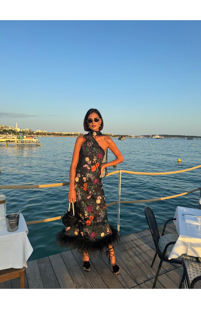 Vasiliki Liya Cannes One Sleeve Silky Maxi Dress, Alternate, color, Black