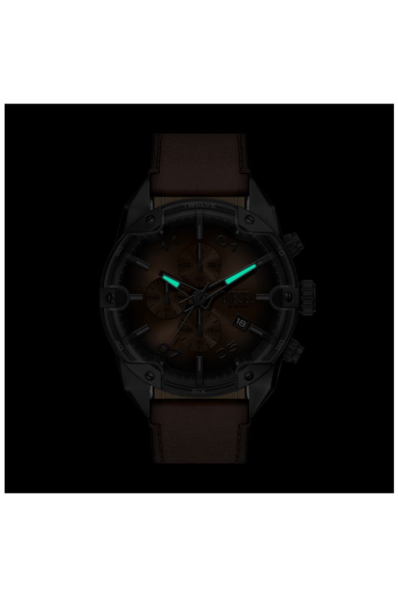 Spiked Chronograph Leather Strap Watch, 49mm, Alternate, color, BROWN/ GUNMETAL