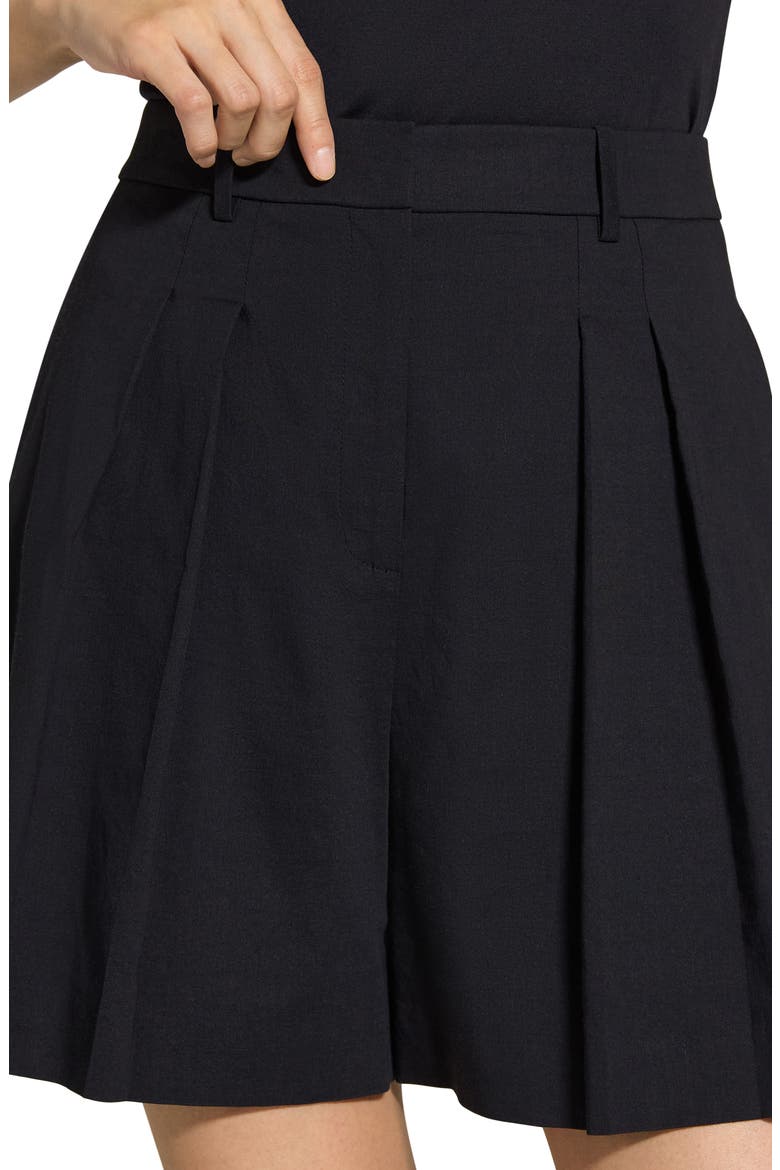 Pleated Linen Blend Shorts, Alternate, color, BLACK