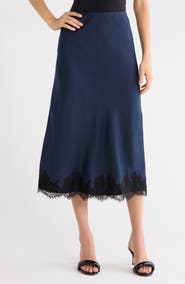 WAYF Vienna Lace Trim Satin Skirt