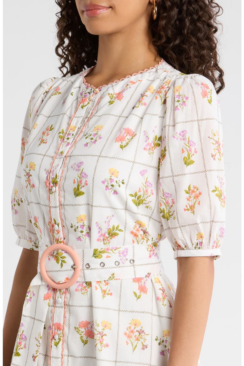 Diane Floral Redna Belted Cotton Button-Up Minidress, Alternate, color, CORAL-MULTI