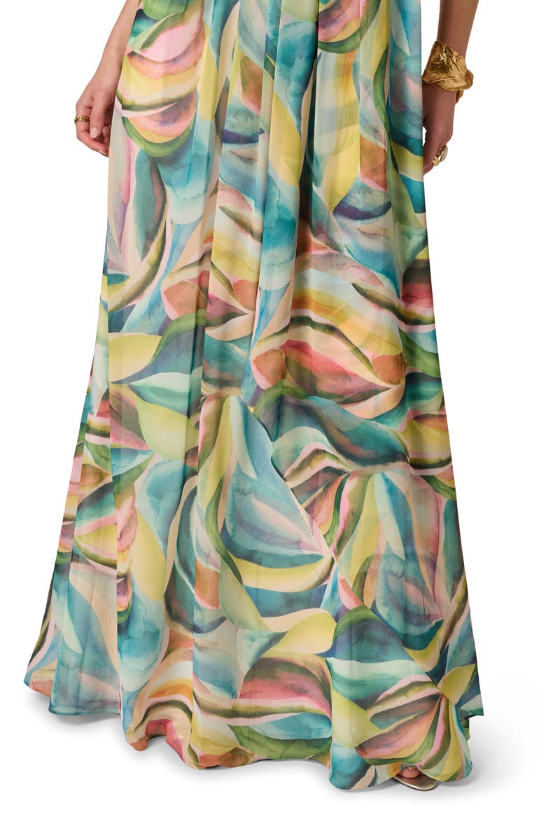 Print Strapless Chiffon Gown, Alternate, color, GREEN MULTI