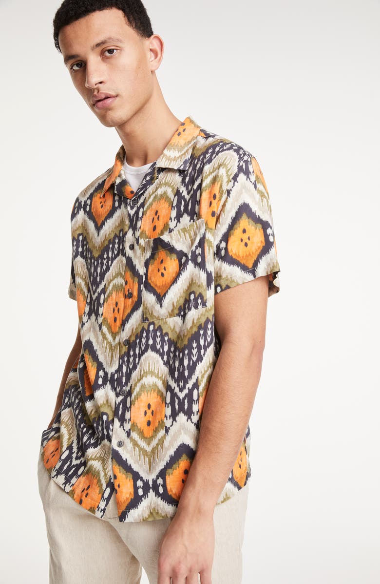 NEUW DENIM Soul Geo Print Short Sleeve Button-Up Camp Shirt, Alternate, color, 