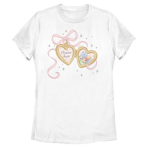 Women's Winnie the Pooh Bow Heart Locket Bear  Graphic T-Shirt