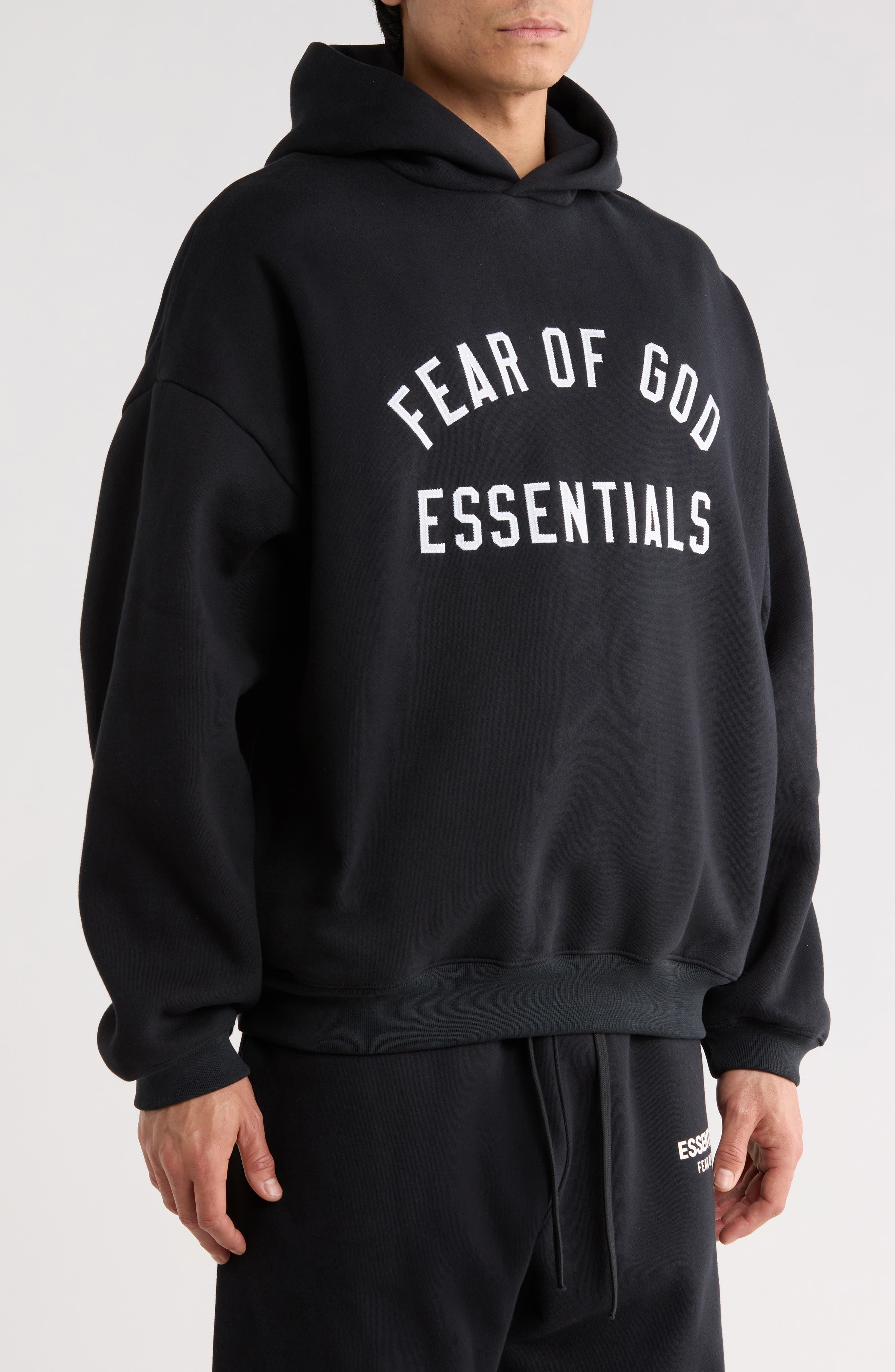Fear of God Essentials '90s Fit Fleece Logo Hoodie (Men) | Nordstrom