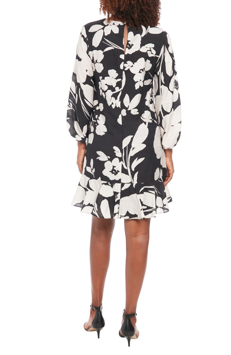 London Times Floral V-Neck Three-Quarter Sleeve Shift Dress, Alternate, color, Black/ Ivory