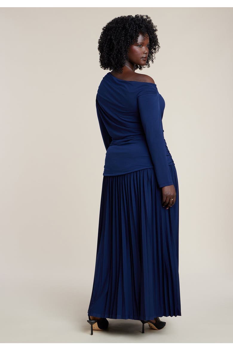 Long Sleeve Drop Waist Maxi Dress, Alternate, color, NAVY BLUE