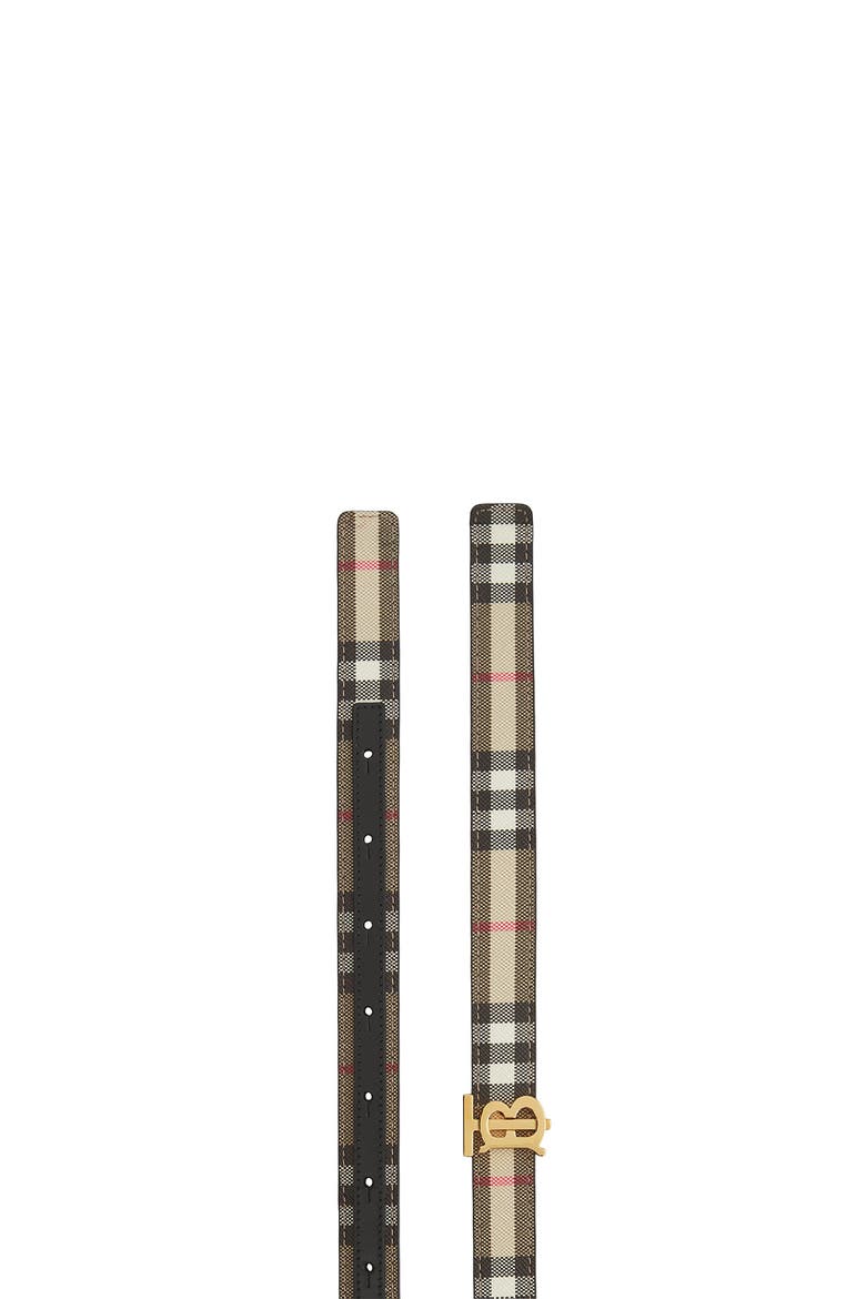 TB 20 Reversible Check & Leather Belt, Alternate, color, BEIGE/ BLACK/ GOLD