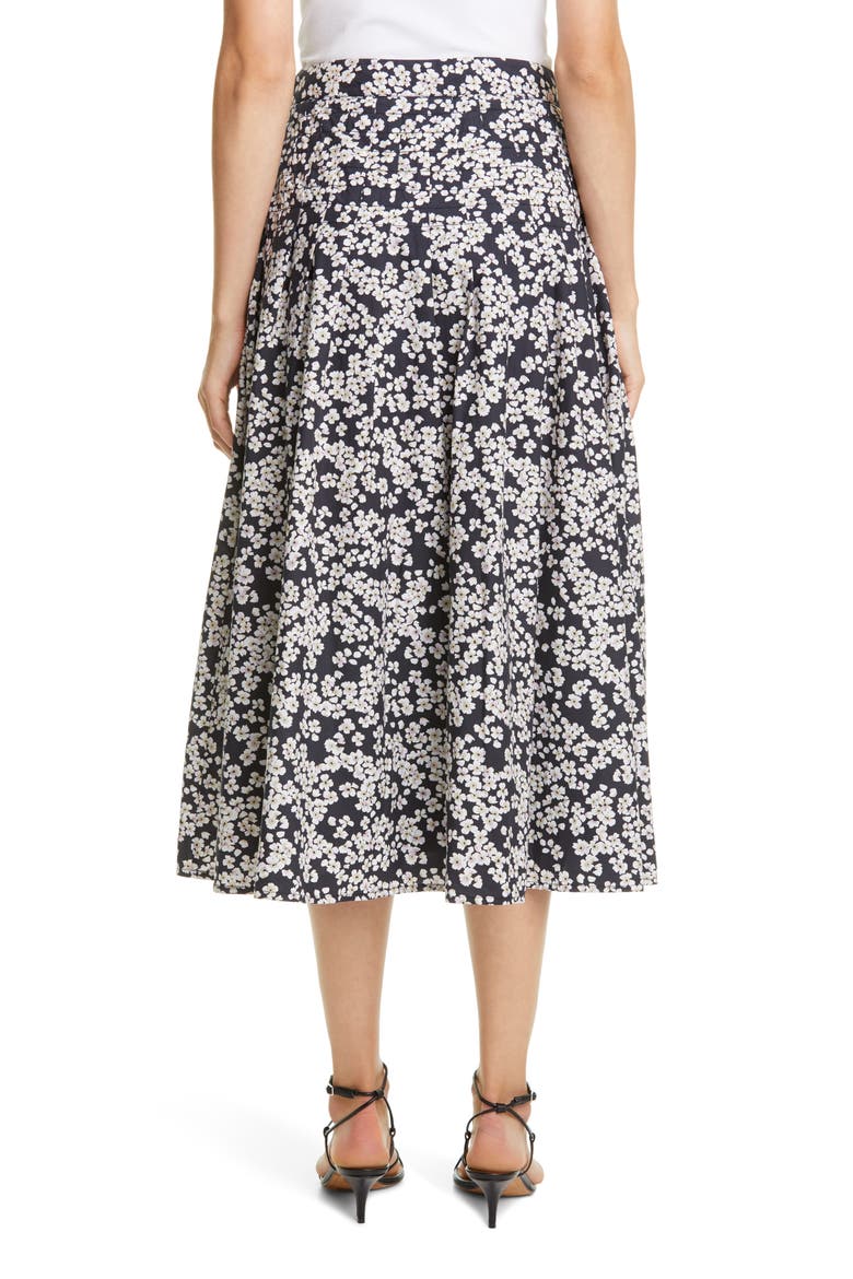 Harper Floral Pleated A-Line Midi Skirt, Alternate, color, BLACK/LAVENDER PRINT