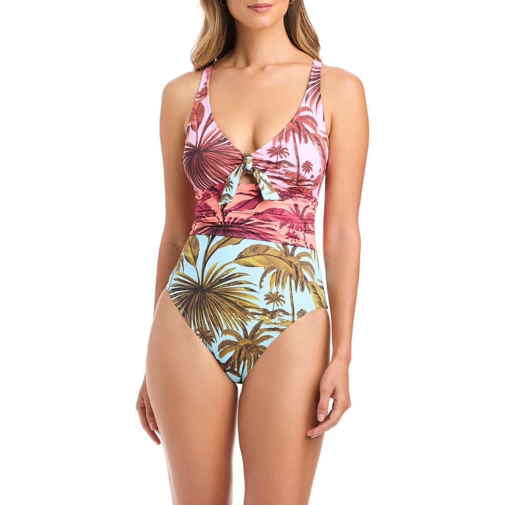 Bleu Rod Beattie Rod Beattie Print Tie Front One-piece Swimsuit In Multi