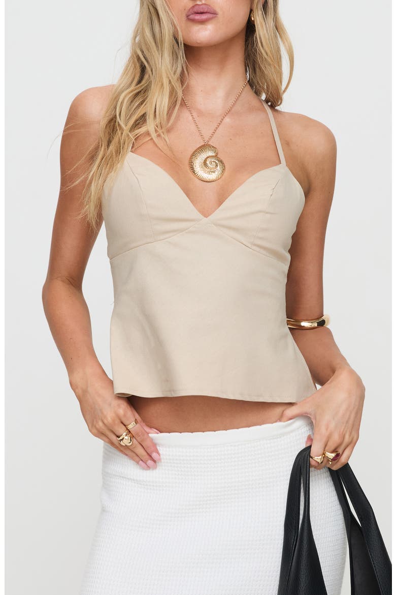 Candid Tie Back Cotton & Linen Camisole, Main, color, BEIGE