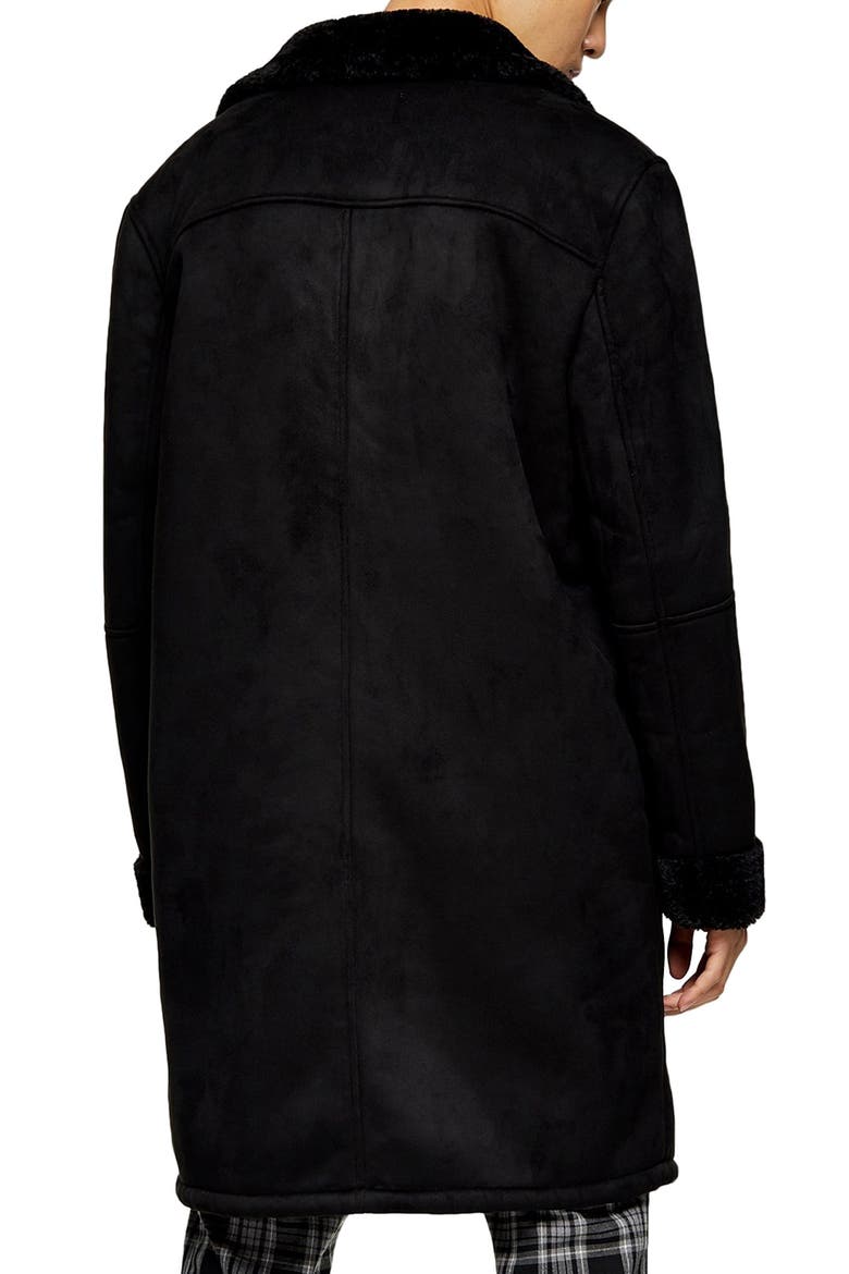 Classic Fit Longline Faux Shearling Coat, Alternate, color, BLACK