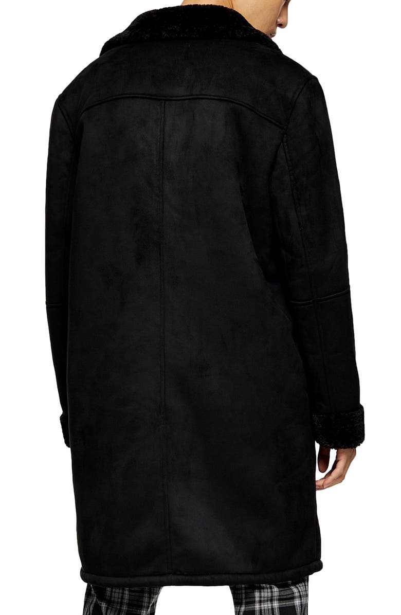 Topman Classic Fit Longline Faux Shearling Coat, Alternate, color, 