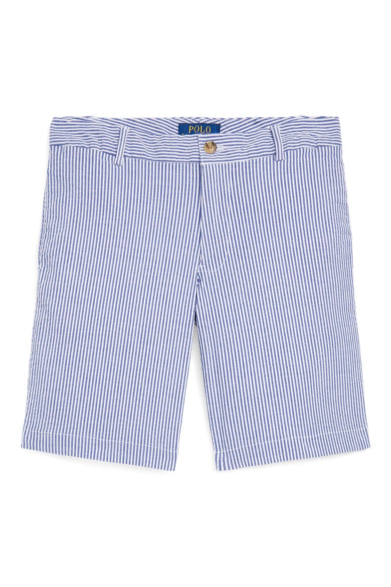 Kids' Pinstripe Flat Front Stretch Cotton Chino Shorts, Main, color, BLUE