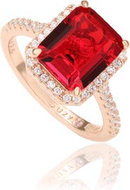 SUZY LEVIAN 14K Rose Gold Plated Sterling Silver Red & White Cubic Zirconia Halo Bridal Ring