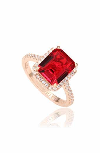 14K Rose Gold Plated Sterling Silver Red & White Cubic Zirconia Halo Bridal Ring