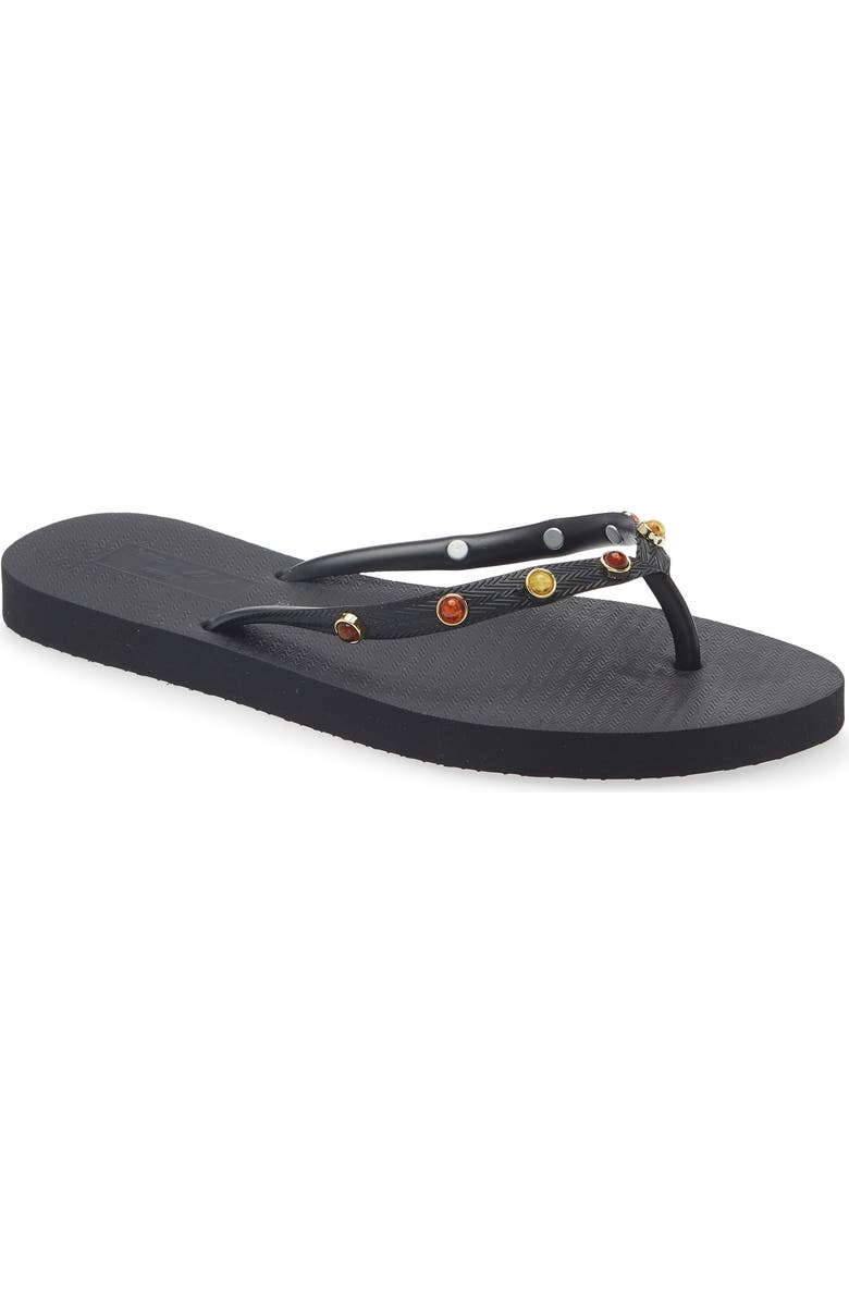 BRIZZA Stone Embellished Flip Flop, Main, color, Black