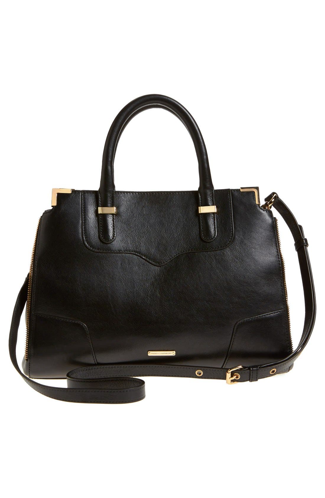 'Amorous' Studded Satchel, Alternate, color, BLACK