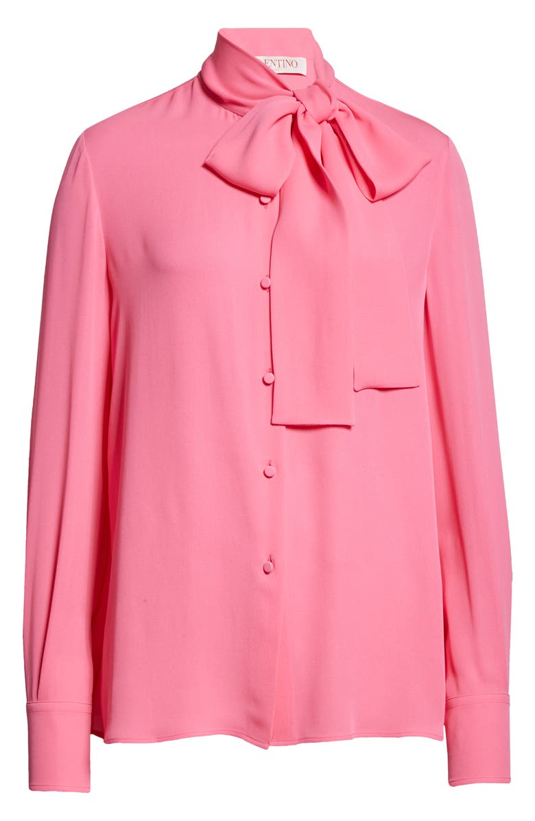 Valentino Tie Neck Silk Georgette Blouse, Alternate, color, 