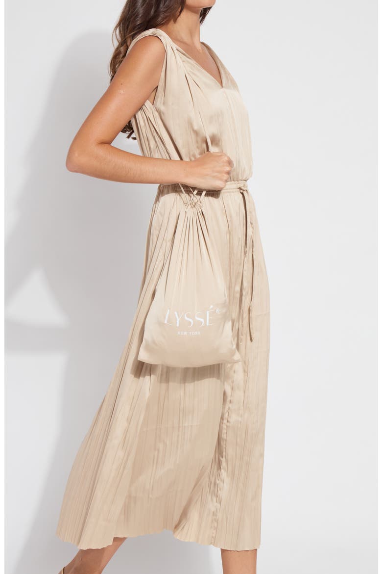 The Packable Pleated Satin Dress, Alternate, color, CHABLIS