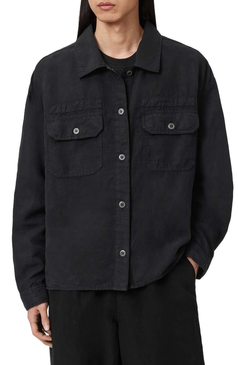 AllSaints Korten Relaxed Fit Shacket, Main, color, Black