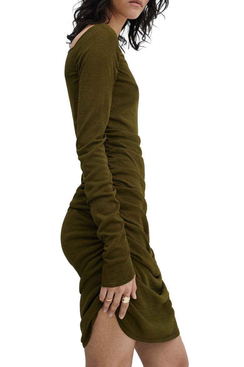 Glow Ruched Long Sleeve Minidress, Alternate, color, KHAKI GREEN