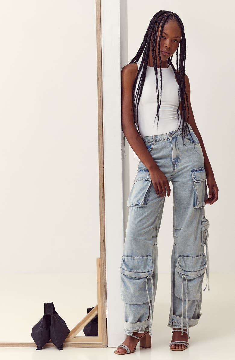 Steve Madden Duo Cargo Jeans, Alternate, color, Light Blue