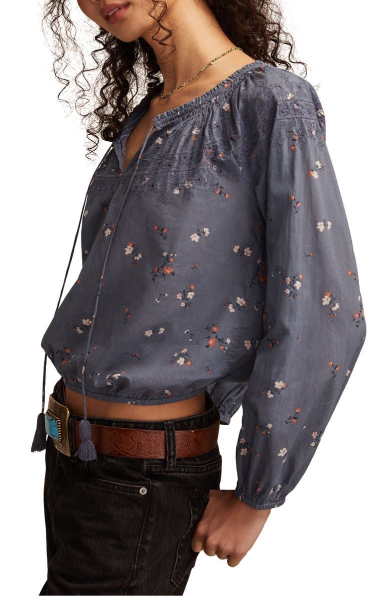 Lucky Brand Embroidered Peasant Top, Alternate, color, Navy Multi