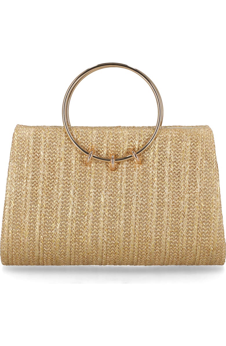 Jessica McClintock Lottie Ring Top Handle Clutch, Main, color, Light Gold Metallic